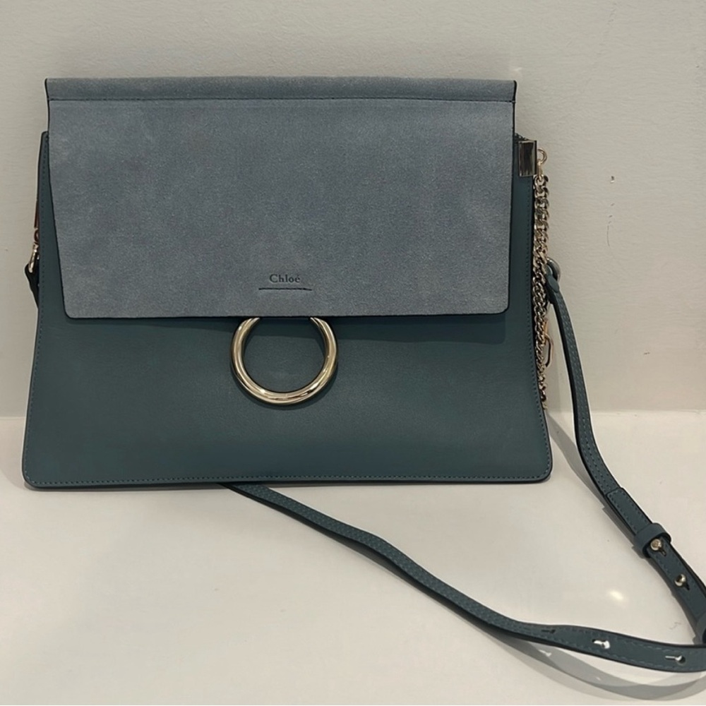 Chloe Teal and Light Gray Crossbody Bag